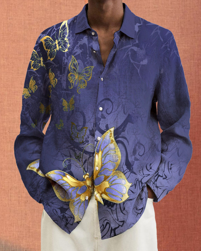 Men's cotton&linen long-sleeved fashion casual shirt 33ca
