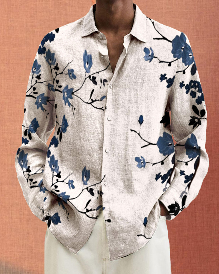 Men's cotton&linen long-sleeved fashion casual shirt  d314