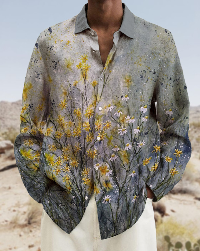 Men's cotton&linen long-sleeved fashion casual shirt 4827