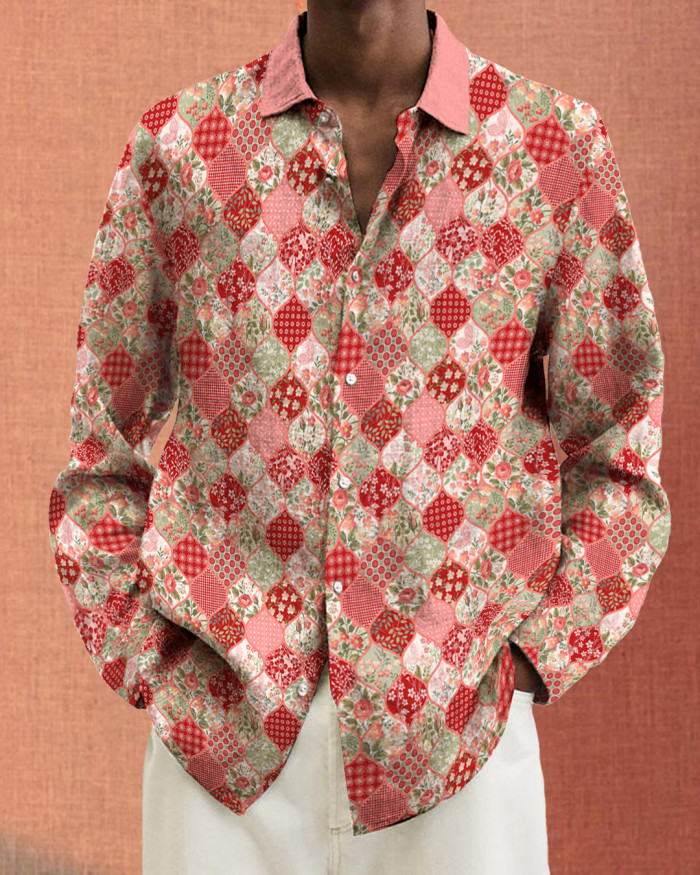 Men's cotton&linen long-sleeved fashion casual shirt 4aa2