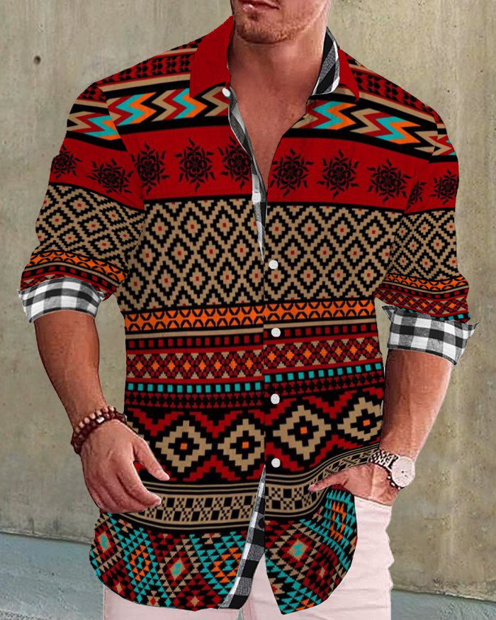 Men's cotton&linen long-sleeved fashion casual shirt  49ec