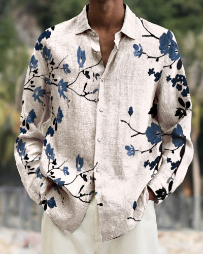 Men's cotton&linen long-sleeved fashion casual shirt  d314