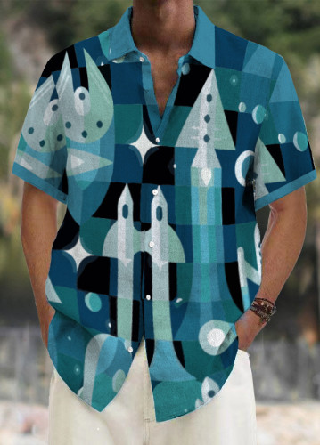 Mens Art Print Casual Breathable Short Sleeve Shirt e946