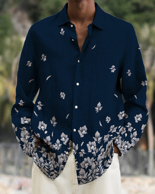 Men's cotton&linen long-sleeved fashion casual shirt de02