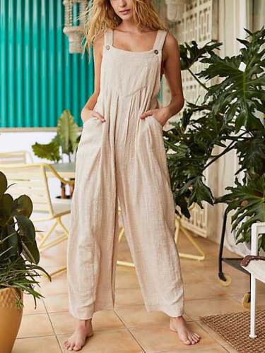 Women's Casual Solid Color Wide-Leg Jumpsuit