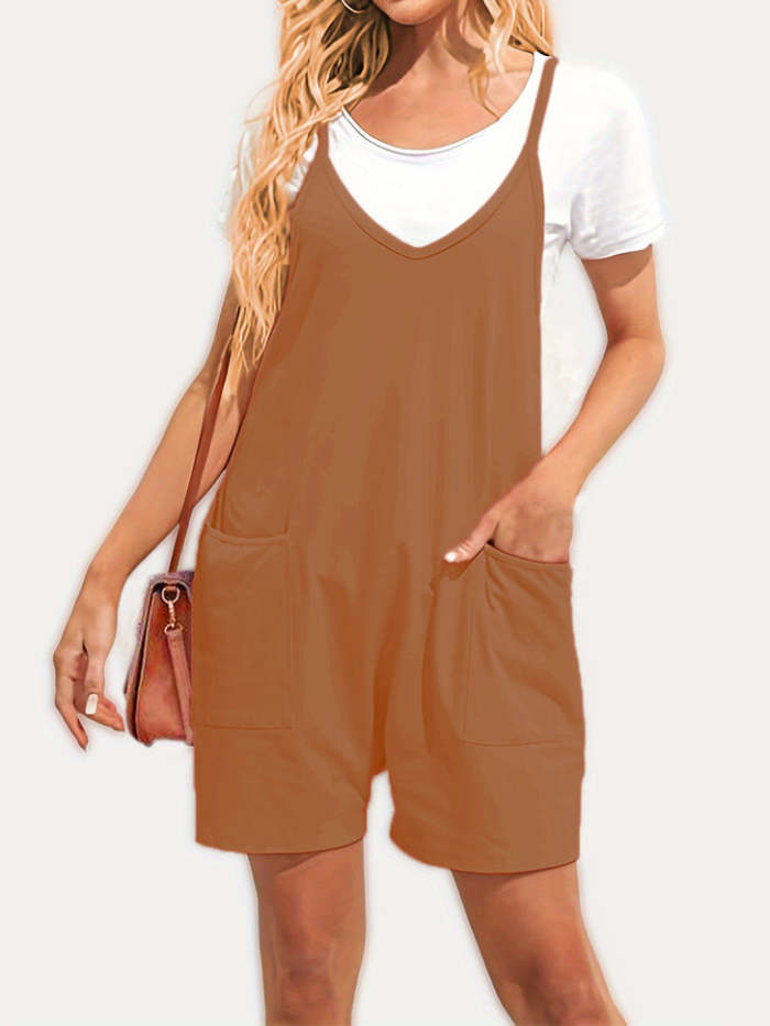 Women's Pure Color Casual Sling Romper