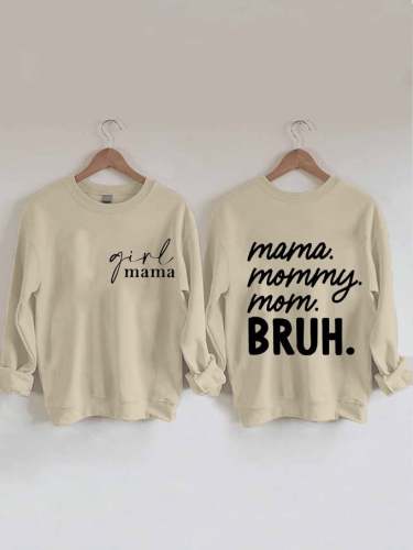 Women's Mother's Day Girl Mama Mommy Mom Bruh. Print V-Neck Sweatshirt