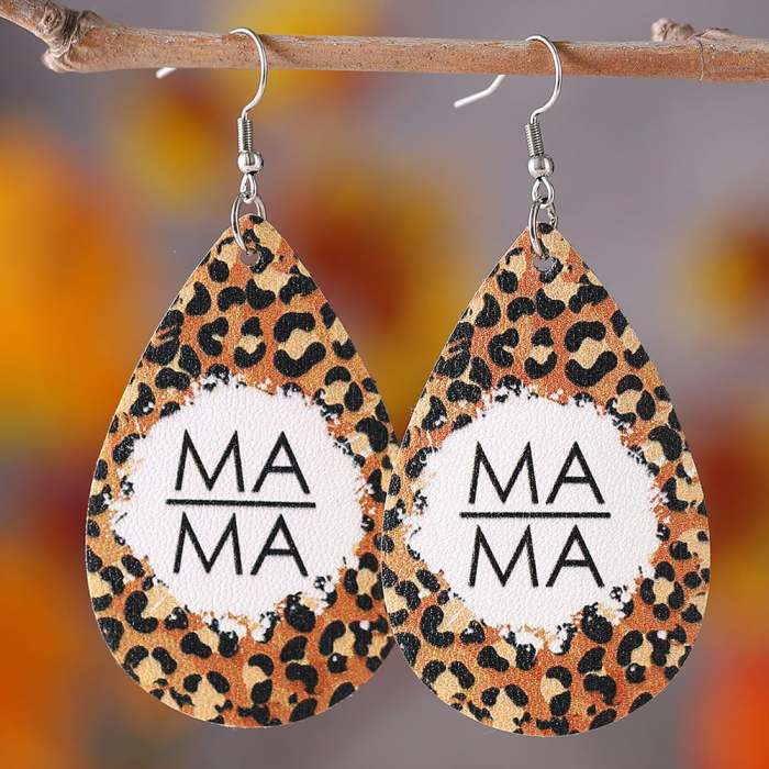 Women's Mother's Day MAMA Leopard Print Double Sided PU Earrings