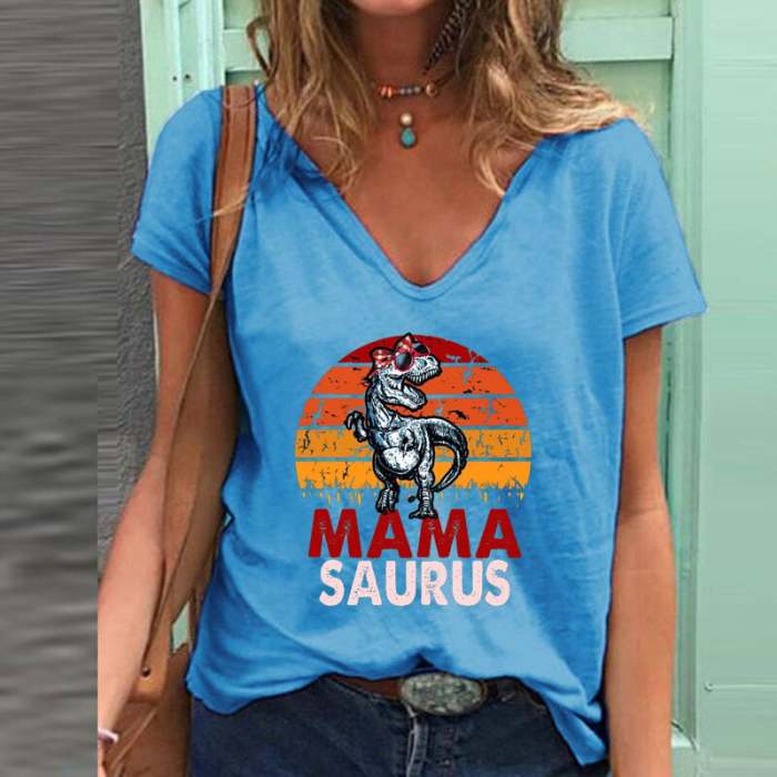 Women's MAMA SAURUS Cute Animal Print Casual T-shirt