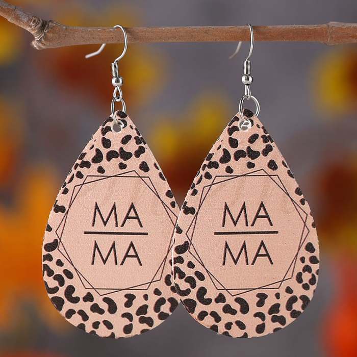 Women's Mother's Day MAMA Leopard Print Double Sided PU Earrings