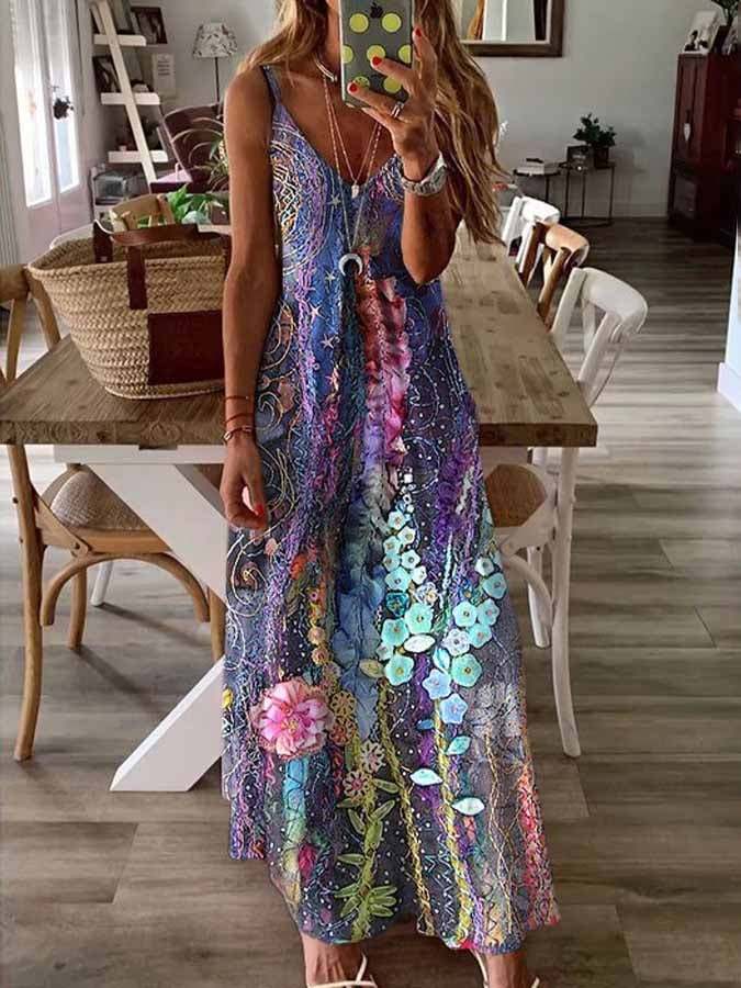 Women'S Floral Print Sleeveless Dress