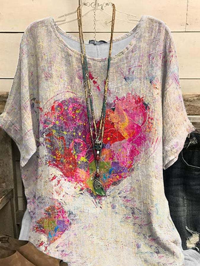 Retro Love Oil Painting Watercolor Painting Print Tops