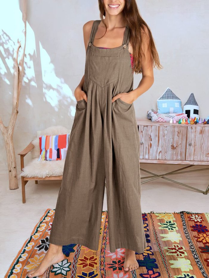 Last Day 49% OFF🔥Women's Sleeveless Wide Leg Jumpsuit with Pockets