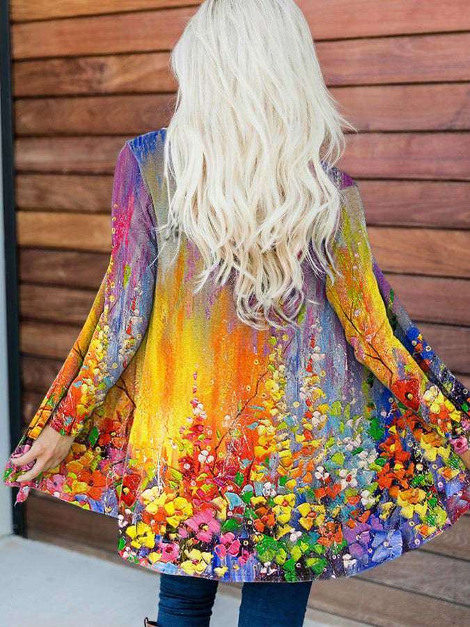 Women's Oil Painting Floral Print Thin Cardigan