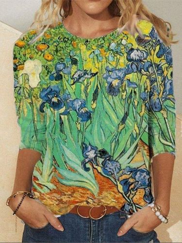 Women's Floral Painting Print Tee Shirt