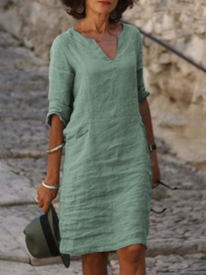 Casual Cotton And Linen Solid Color Dress