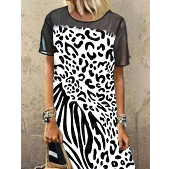 Leopard print mesh patchwork dress