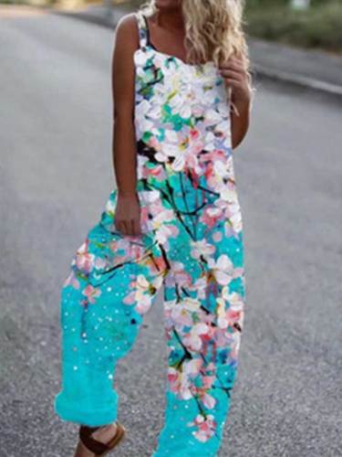 Women Daliy Summer Floral Print Jumpsuit