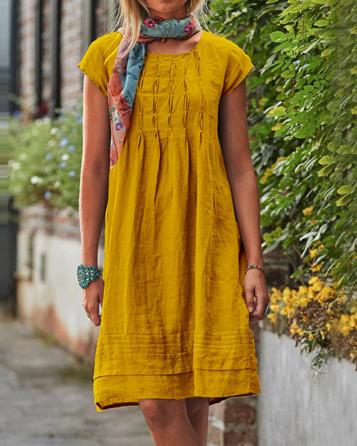 Mid-Length Casual Slimming Cotton and Linen Dress