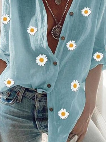 Daisy Print Long Sleeve Casual Shirt