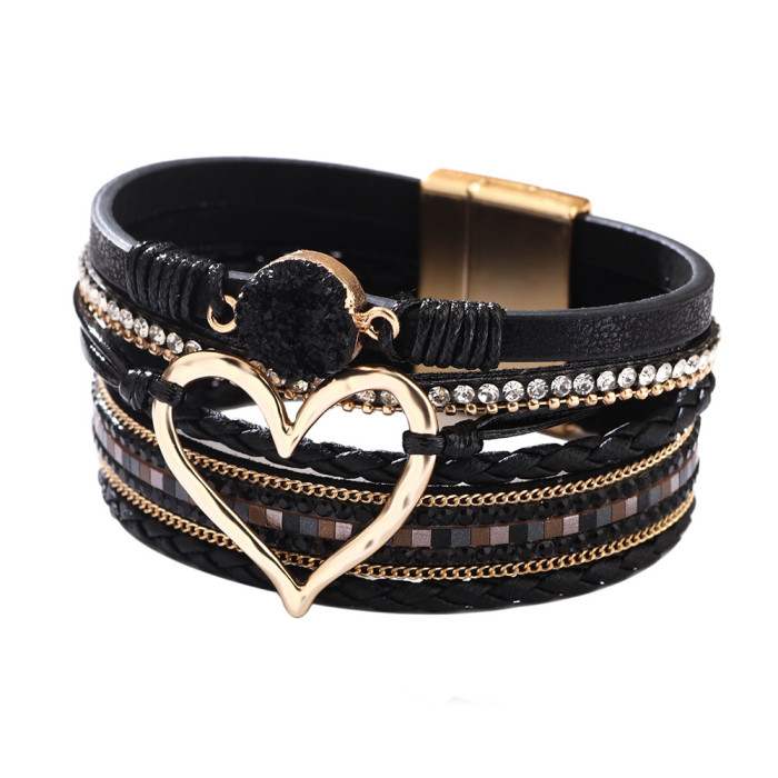 Bohemian Heart Shape Rhinestone Magnetic Bracelet