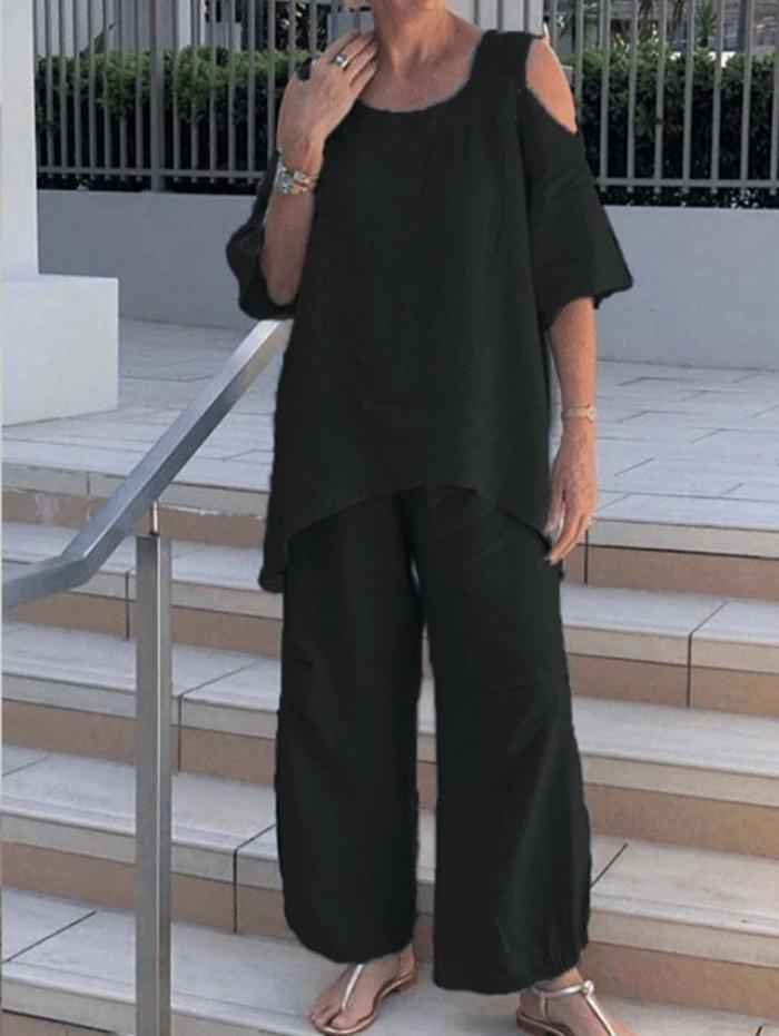 Women's Round Neck Top Loose Pants Casual Suit