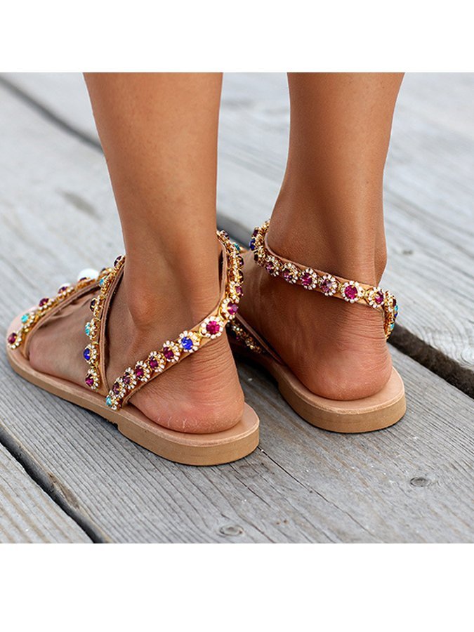 Women's Beaded Metal Flat Sandals