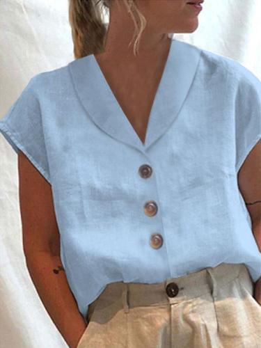 Women's Cotton Linen Casual Button-Up Shirt