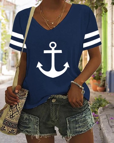 Anchor V-Neck Short Sleeve Top