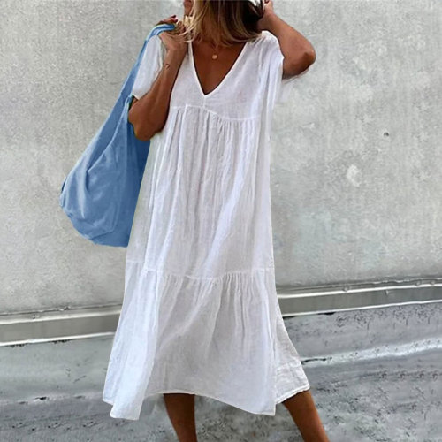 Casual Short Sleeve Plain Midi Dress