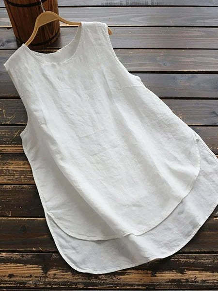 Womens Clothing Cotton Crew Neck Paneled Sleeveless Tanks