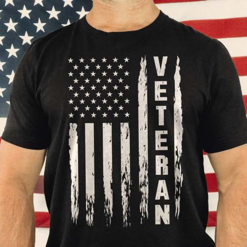 Veteran Flag Round Neck Short Sleeve T-Shirt