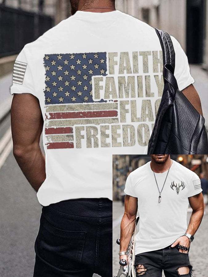 Men's Vintage Flag Print Short Sleeve T-Shirt