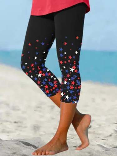 Women's Flag Star Print Casual Leggings