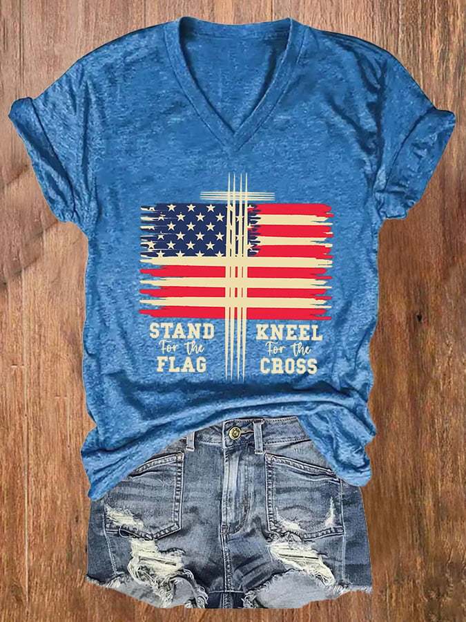 Vintage Flag Print Casual T-Shirt