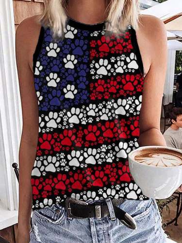 Women's Independence Day Dog Paw Flag Print Tank Top