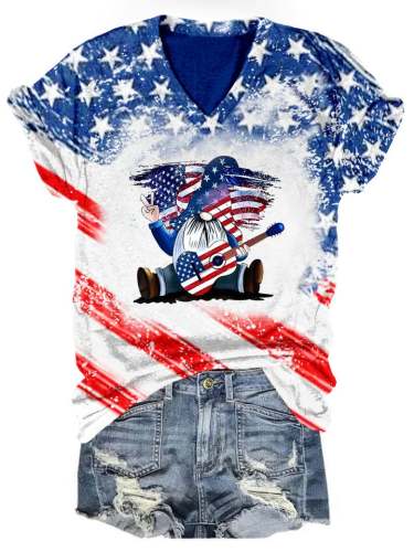 Women's Independence Day American Flag Print T-Shirt