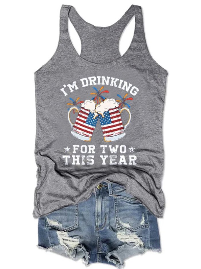 I'm Drinking For Two This Year American Flag Racerback Tank