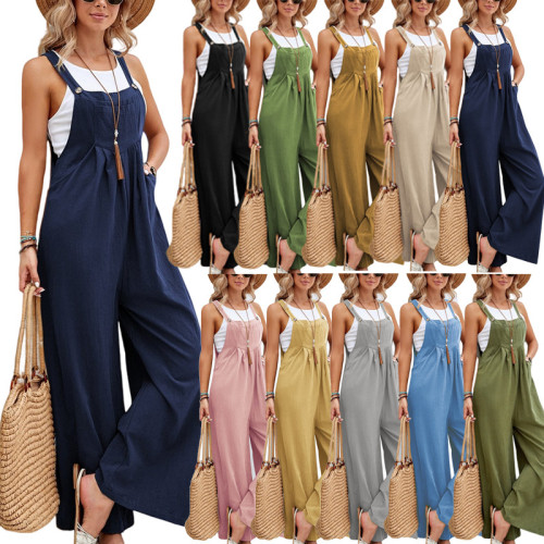 2023 women new solid color casual overalls