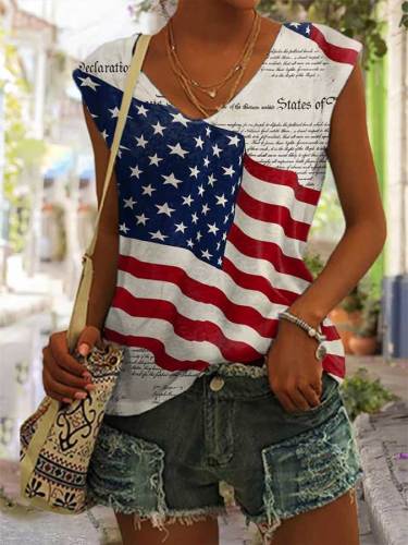 Women's Independence Day American Flag Print Sleeveless Tee