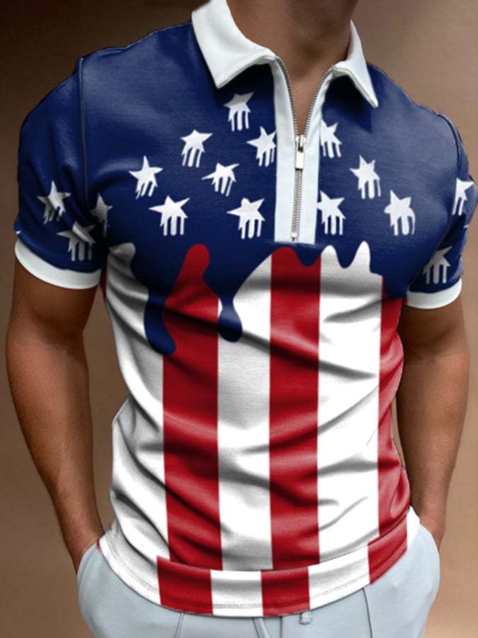 Men's Vintage Flag Short Sleeve Casual POLO Shirt