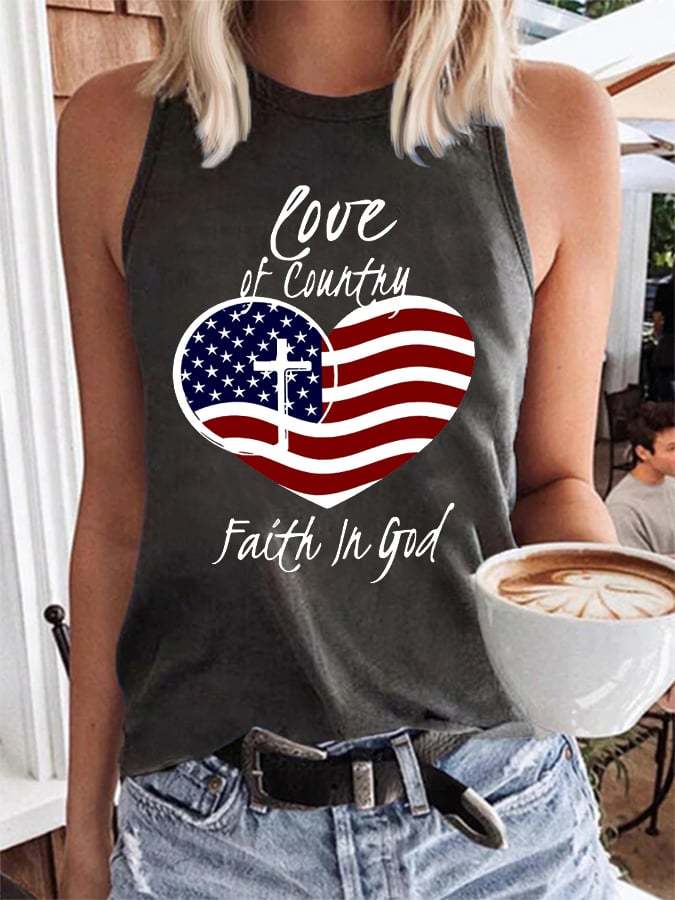 Women's Love of country faith in God Print Casual Tank Top