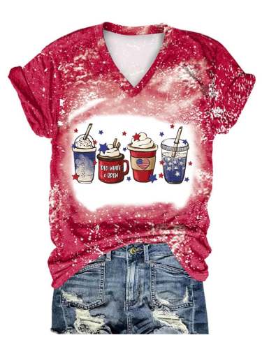 Women's 4th Of July Coffee Print Casual T-shirt