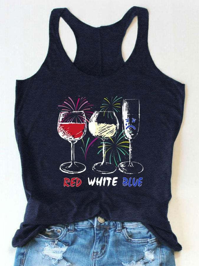 Women'S Red Wine Blue Print Tank Top