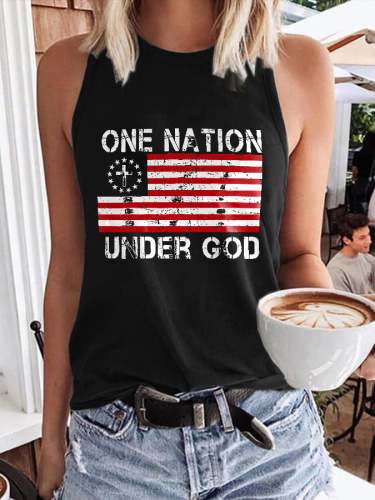 Vintage One Nation Under God Flag Print Tank Top