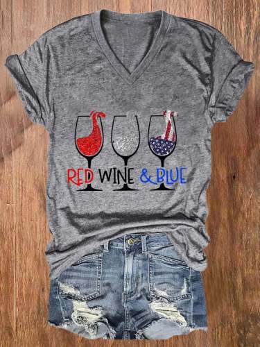 Women'S Red Wine Blue Flag Short Sleeve T-Shirt