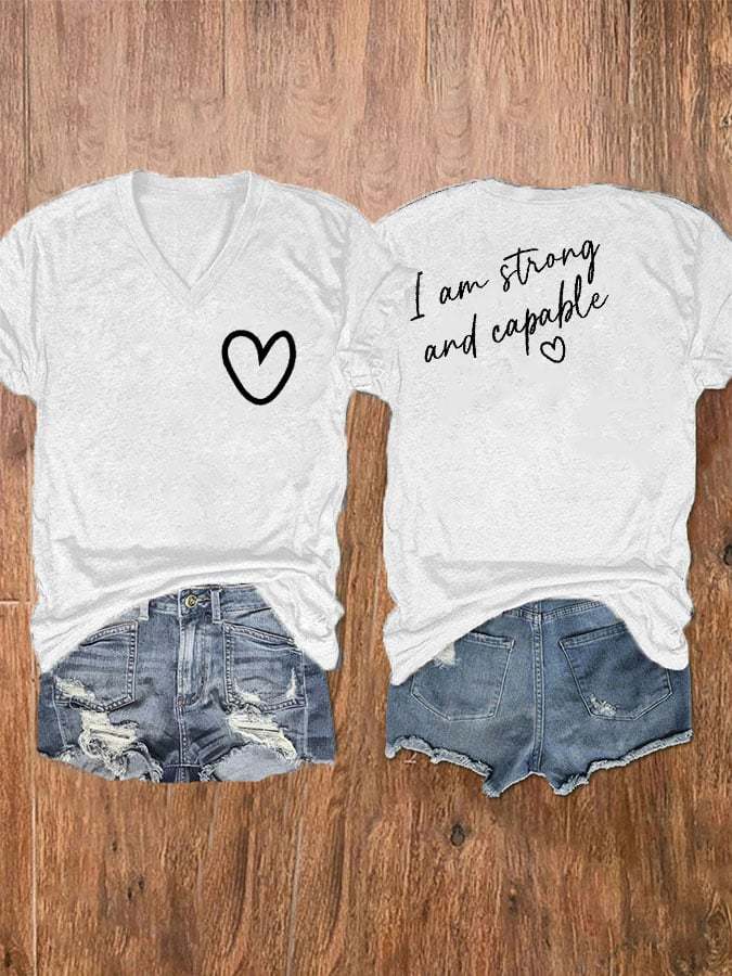 Women's I'm Strong And Capable Print V-Neck T-Shirt