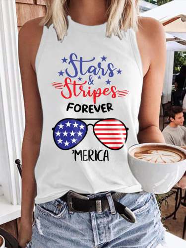 Retro Stars And Stripes Forever Print Tank Top