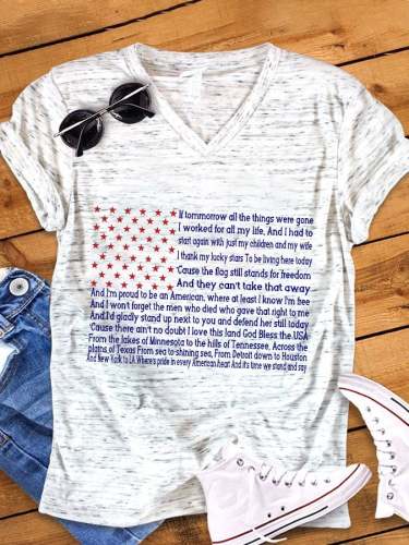 Women's God Bless The USA Print V-Neck T-Shirt