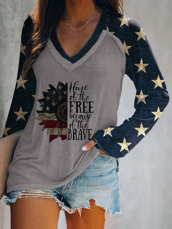 Home of the Free Because of the Brave Print T-Shirt